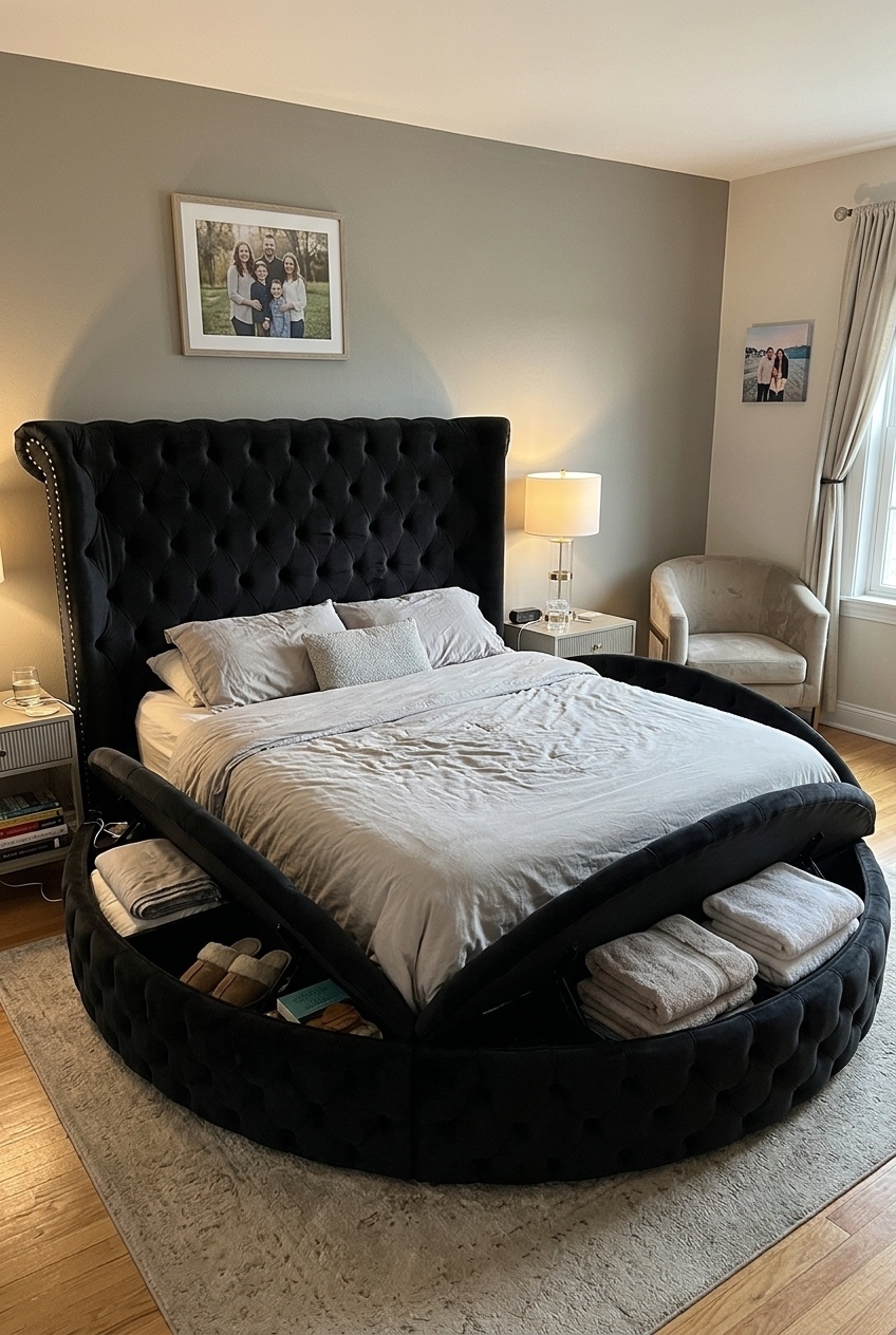 Sculptural Sanctuary: How to Style a Round Upholstered Storage Bed