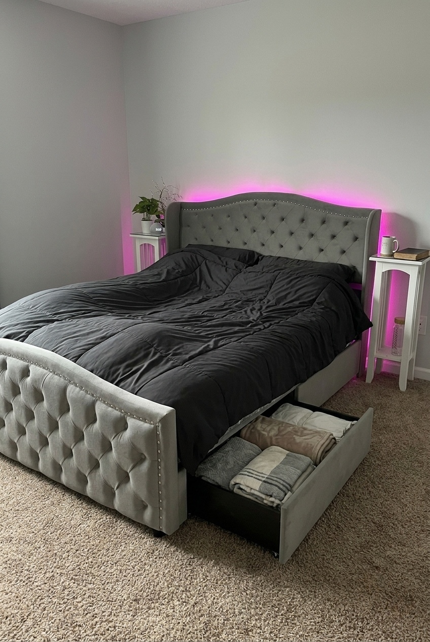 The Art of Layering Textures Around a Tufted Upholstered Storage Bed Frame