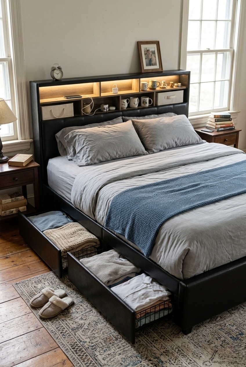 Sculpting Modern Atmosphere: How to Style an Upholstered Storage Bed with LED Lights