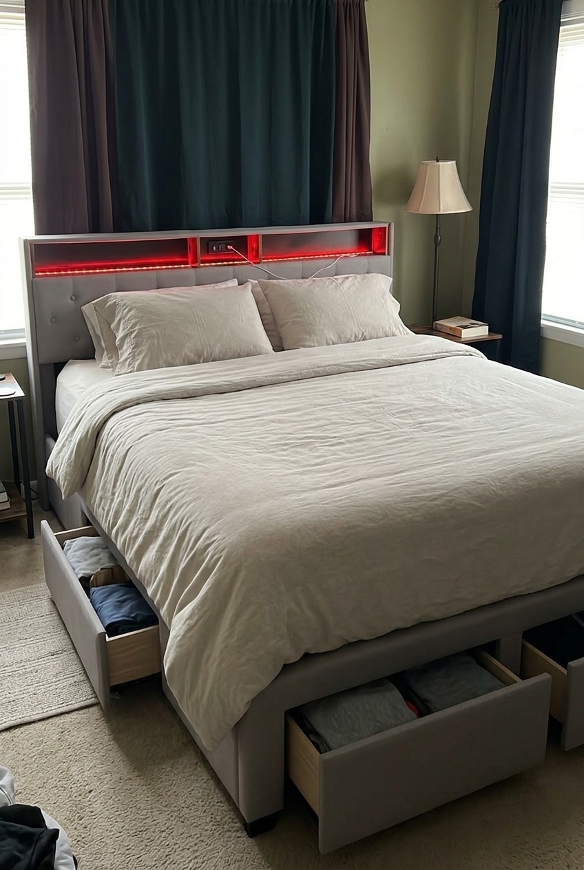 Sculpting Modern Atmosphere: How to Style an Upholstered Storage Bed with LED Lights