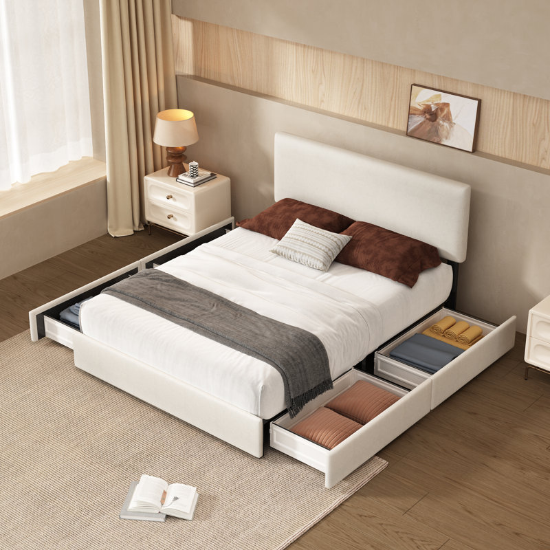 Ebern Designs 4 Drawers Storage Upholstered Bed W114517305