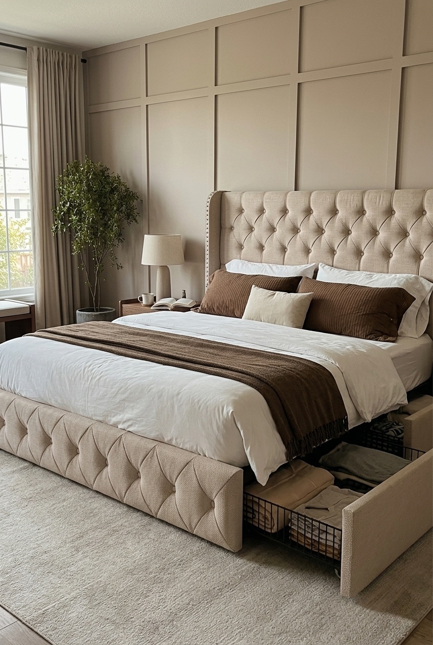 Curating Tranquility: The Art of Layering Around an Architectural Bed Frame