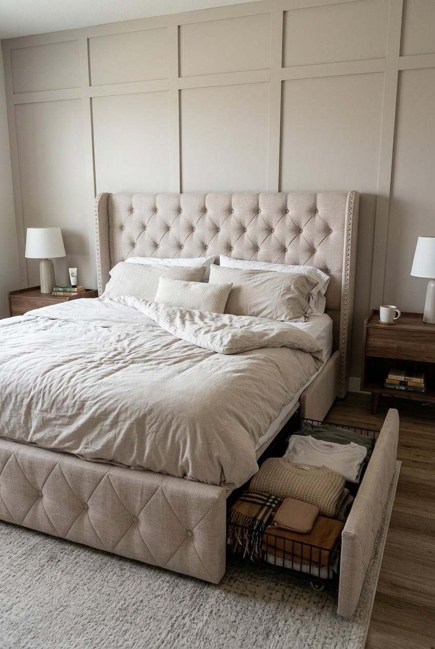 Curating Tranquility: The Art of Layering Around an Architectural Bed Frame