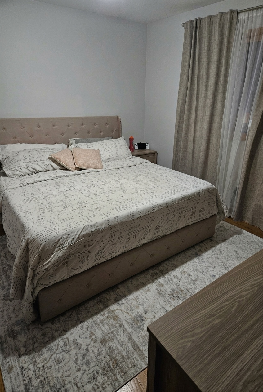 Curating Tranquility: The Art of Layering Around an Architectural Bed Frame
