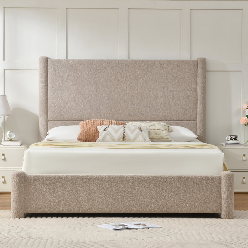 Latitude Run Juanetta 518 High Headboard Tweed Textured Upholstered Platform Bed With 2 Large En Storage Drawers W116045856