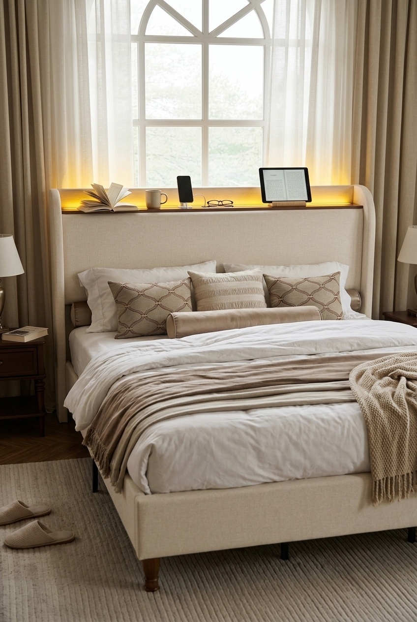 Sculpting Ambiance: How to Style an Upholstered Platform Bed With LED Lights