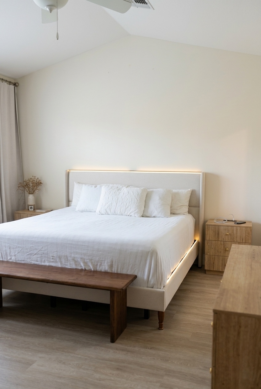 Sculpting Ambiance: How to Style an Upholstered Platform Bed With LED Lights