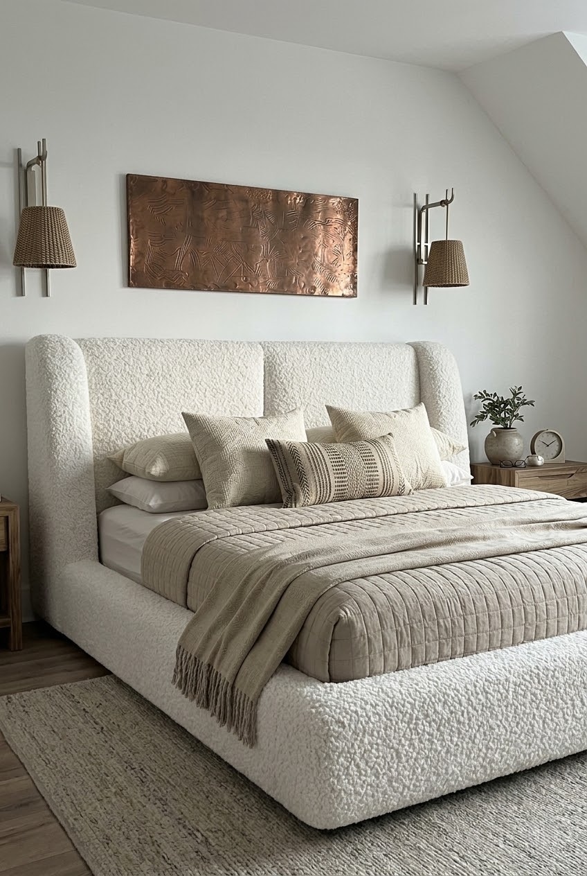 Curating Soft Elegance with a Modern Cloud Boucle Upholstered Bed Frame